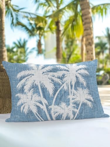 Tropical Palm Tree 12x20 Waterproof Outdoor Lumbar Pillow with Insert, Vintage Sky Blue Exotic Botanical Plants Patio Cushion Pillows for Outdoor Sofa Bench Porch Balcony Furniture, 1 Pack - Image 5