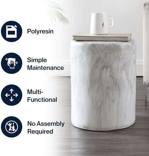 JONATHAN Y Troy Faux Marble Cylinder Accent End Table 17", Black/White - Image 5