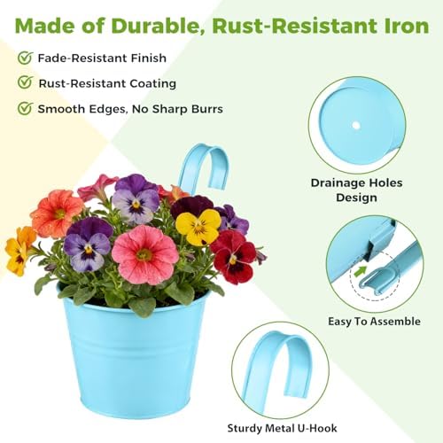 12 Pack Balcony Planters Railing Hanging, Colorful Railing Planter 6.4 Inch Plant Pots with Drainage Holes Hanging Plant Holder Indoor Hanging Planter Outdoor Flower Pots - Image 4