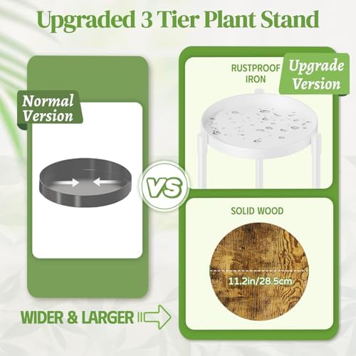 iDavosic.ly 3 Tier Corner Metal Plant Stand Indoor, 34 In Tall, White Brown - Image 3