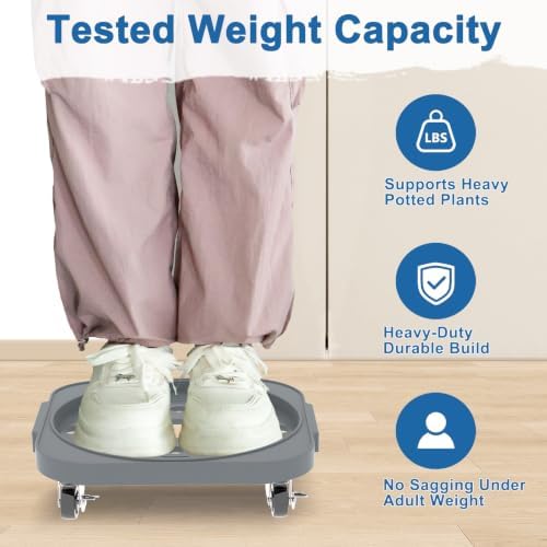 2 Pack 11'' Heavy Duty Rolling Plant Caddy with Wheels, Dark Grey - Image 6
