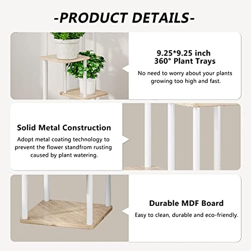 AZERPIAN 4 Tier Tall Plant Stand Indoor Corner Tiered Shelf Metal MDF Board - Image 5