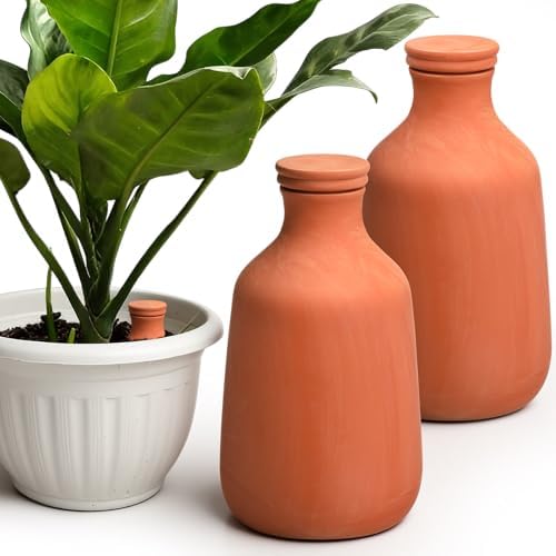 DoubleFill Ollas Terracotta Watering Pots, 50 oz, 2 Pcs by DoubleFill
