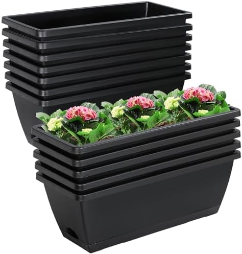 12Pcs 17Inches Rectangle Planter Box with Drainage Holes and Trays by Lysjtsr