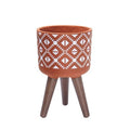 D'vine Dev Planter Pot with Wood Stand, 8 in, Terracotta/White, 88-G-A-5 by DvineDevPlanterPotsandStand