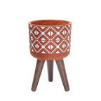 D'vine Dev Planter Pot with Wood Stand, 8 in, Terracotta/White, 88-G-A-5 by DvineDevPlanterPotsandStand