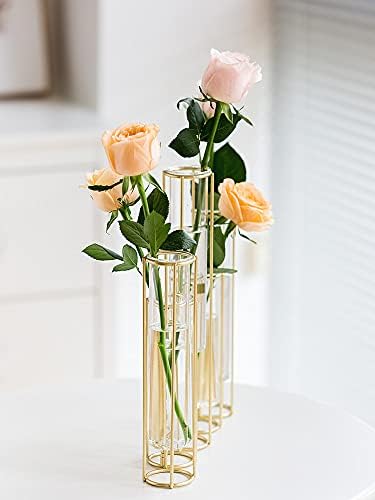 Hinged Flower Vases with 5 Test Tubes Glass Flower Vase with Metal Stand Can be Bent and Contorted Propagation Station Plant Display Holder Set for Home Wedding Décor - Image 5
