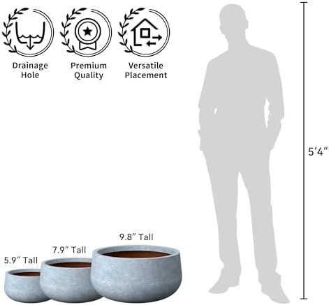 Kante Modern Home Minimalist 16" Dia Blue Gray Concrete Bowl Planter - Image 4