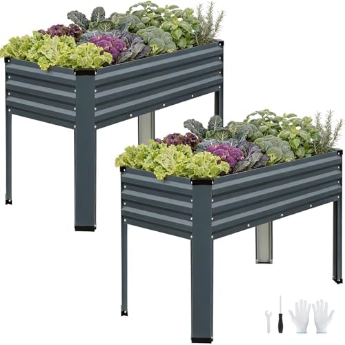 Galvanized Raised Garden Bed with Legs 2Pack,48x24x32in Elevated Garden Bed by Unknown