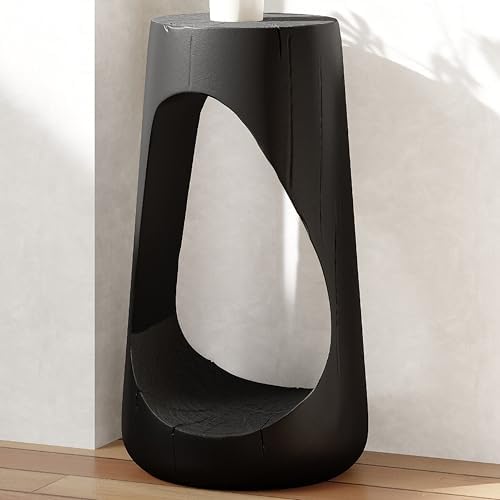 Merax Hollow MGO Accent Side Table, Unique Modern End Table with Wide Pedestal & Tabletop, Small Drink Tables for Living Room, Bedroom Night Stand Bedside Table, No Assembly Required, Black by Merax