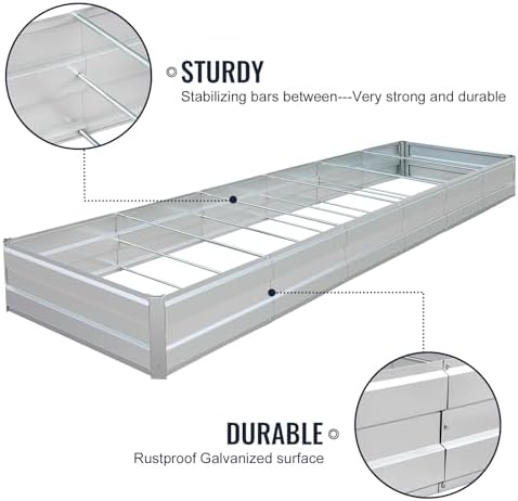 Galvanized Raised Garden Bed Kit, Galvanized Planter Raised Garden Boxes Outdoor, Large Metal Raised Garden Beds for Vegetables,16 * 3 * 1 FT,Silver - Image 3