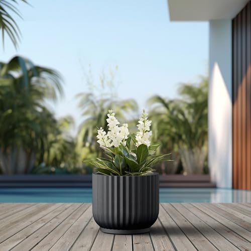 Kante Accent Round Pedestal Black Concrete Planter 14" Dia, Outdoor - Image 6