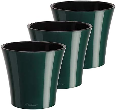 Gardenera 8.6" ARTE Self Watering Planter (Set of 3) in GREEN/BLACK - Indoor Flower Pot for All House Plants, Flowers, Herbs, Succulents, Orchideas, Dahlias and African Violets by Gardenera