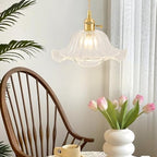 Plug in Pendant Light Vintage 2 Pack, Adjustable Pulley Hanging Lamp with Clear Lily Glass Shade, Brass Hanging Lights with Plug in Cord, Gold Hanging Pendant Light for Bedroom Living Room Kitchen - Image 3