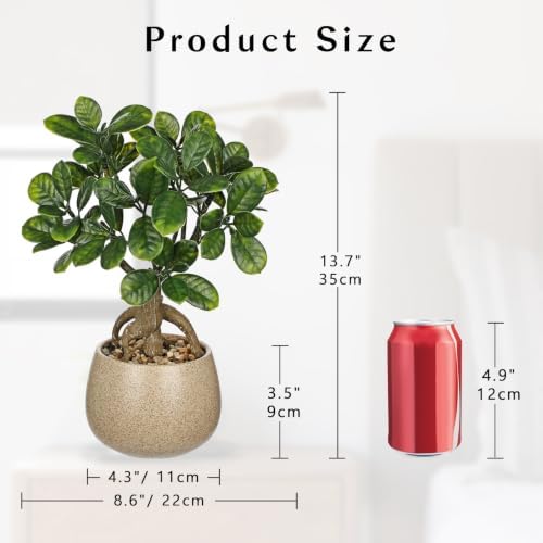 Artificial Bonsai Tree Fake Small Bay Plant with Ceramic Pot Indoor Bonsai - Image 2