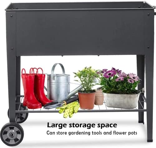 48.5*24.5*35.4in Raised Garden Bed, Raised Planter Box with Legs Outdoor Elevated Garden Bed On Wheels for Vegetables Flower Herb Patio （Black） - Image 4