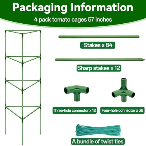 Halatool 4 Pack 57" Tall Tomato Cages for Garden, Heavy Duty Tomato Trellis - Image 2