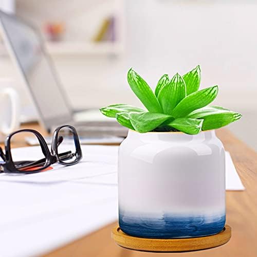 Succulent Pots, 3.5 Inch Small Succulent Planters with Drainage for Plants Live, Hand-Painted Ceramic Pot Flower Pots Bonsai Pots with Bamboo Tray, Unique Gifts for Women/Men, 4 Pack (Abstract) - Image 6