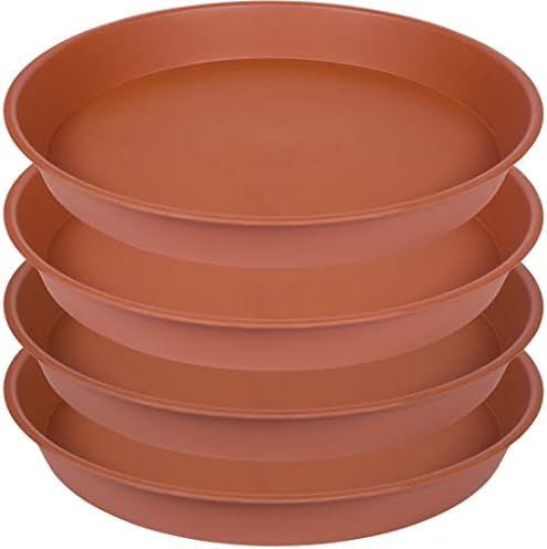 4 Pack Plant Saucer, 13 14 16 18 inch Heavy Duty Plastic Plant Saucer Round, Plant Tray for Pots, Flower Plant Saucers for Indoors, Plant Trays for Planter 12-15" (14 inch, Terracotta) by Bleuhome