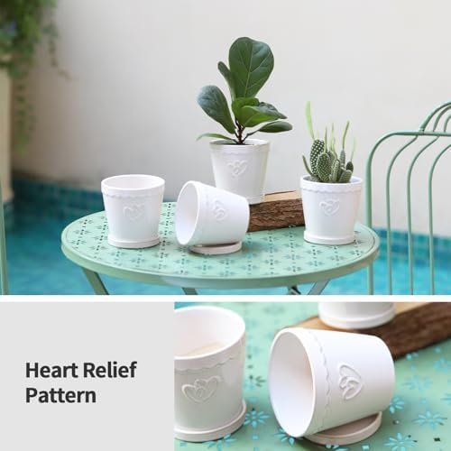 4.5" Ceramic White Planter Pots with Saucers Set of 4 - Image 3