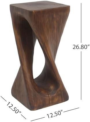 Merax Twist Shape MGO Accent Side Table, Unique Modern End Table with Wide Pedestal & Tabletop, Small Drink Tables for Living Room, Bedroom Night Stand Bedside Table, No Assembly Required, Brown - Image 2