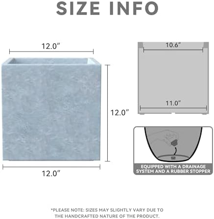 Kante 12" Square Concrete Planter, Blue Gray Modern Pot, Indoor Outdoor - Image 2