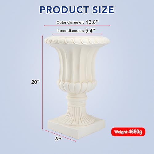 Large Urn Planter – White Vintage Magnesium Oxide Pot with Drainage for Indoor & Outdoor Garden, Entryway, Walkway Decor - Image 2