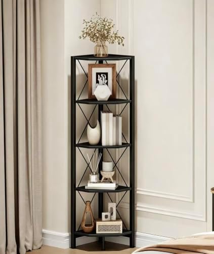 CHOEZON 5-Tier Corner Shelf, Corner Bookcase, 55.2" Tall Vertical Display Rack, Plant Stand, Open Storage Shelf, for Living Room, Bedroom, Study, Kitchen, Black TCJ12BB by Choezon