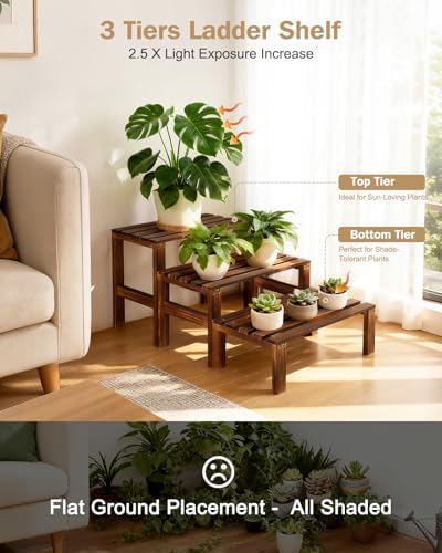 3 Tiered Wooden Plant Stand Shelf Indoor Outdoor,Corner Small Flower Stand - Image 6