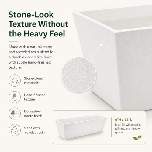 Algreen Acerra Window Box Planters, 2 Pack Indoor/Outdoor Rectangular Plant Pots with Drainage Plug, White - Image 5