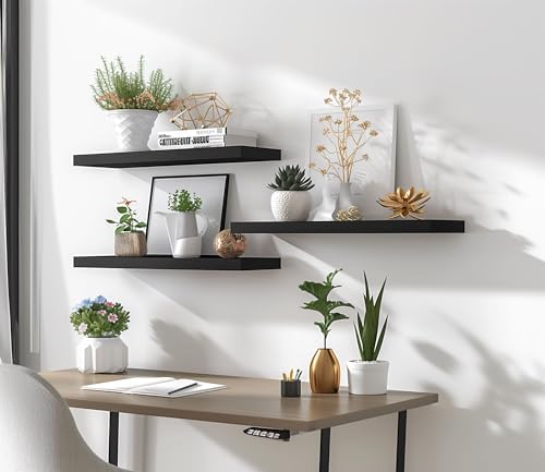 YYWUOJJ Wood Floating Shelves for Wall Decor, Rustic Wall Shelves for Bedroom Bathroom Kitchen Living Room, Set of 4 Black 24 Inch - Image 7