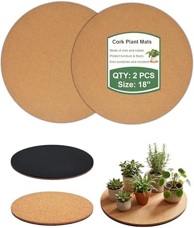 Vensovo Cork Plant Coasters & Saucers – Absorbent Round Mats for Indoor Flower Pots, Planters, Houseplants, Surface Protector for Table & Floor, 2pcs-18inch by vensovo
