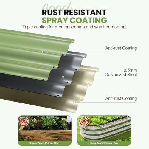 G GOOD GAIN Round Raised Garden Bed Outdoor, 2x2x1ft, 3Pcs, Olive Green - Image 4