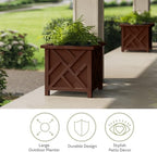 Lattice Design Outdoor Planter Box 2-Pack - 15.5” Square 16.5” Tall Brown Decorative Plant Pots for Front Porch Decor - Flower Pots Outdoor Planters for Porch Patio or Garden Decor by Pure Garden - Image 5