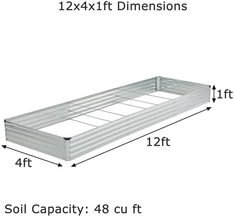 Foxlang 12x4x1ft(2 Pack) Galvanized Raised Garden Bed,Outdoor Planter Box Metal Patio Kit Planting Bed for Vegetables Flowers Herb,Silver - Image 2