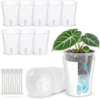 10 Pack 4" Self Watering Small White Plant Pots for Indoor Plants, Clear Inner Cup, Water Level Indicator, Drainage Holes & Wick, for Cuttings, Seedlings, Herb, African Violet, Hoya, Begonia by FYRIXONE