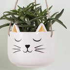 Planter for Succulent Plant Ceramic Plant Pots Indoor, Novelty Planters for Home Office Garden (White Cat w Gold Ears, Hanging, 2) - Image 4
