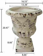 20.47" Tall Antique White Urn Planter, 16.53" W x 16.53" D Magnesium Oxide Outdoor Pedestal Planter with Drainage Hole, Decorative Garden Urn for Patio, Porch and Entryway Decor - Image 3