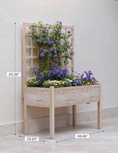 Garvee Wooden Raised Garden Bed with Trellis, 46.46x23.23x65.35IN Elevated Planter Box with Legs for Climbing Plants, Vegetables & Flowers - Image 2
