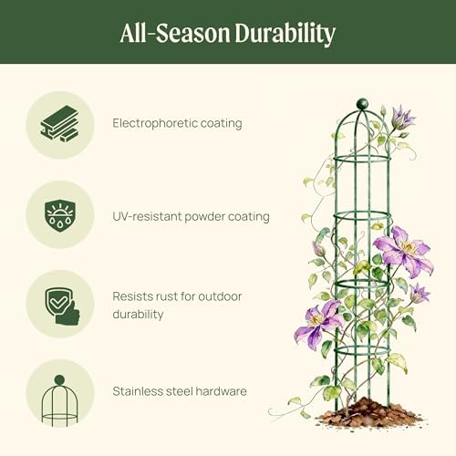 Vego Garden 6.4 ft Round Obelisk Garden Trellis, Metal Rustproof Plant Support Rose Trellis, Tower Potted Cages for Flowers Fruits Vegetable Vines Indoor & Outdoor - Image 4