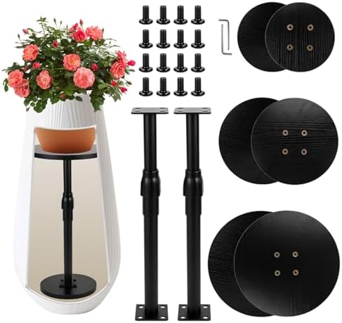 Plant Stand, Plant Risers for Inside Pots, Adjustable 12-21" with 3 Interchangeable Bases 6" 8" 10" - Metal Lifter for Tall Square Round Tapered Pots, Pot Filler Insert for Indoor Outdoor Garden, 2 PCS by pilavaloo
