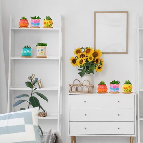 Maxdot 12 Sets 3 Inch DIY Ceramic Succulent Planters Pots to Paint Unpainted Ceramic Paintable Flowerpots Paint Your Own Flower Pot Pottery Painting Craft Kit for Gardening Draw Gifts(Classic Style) - Image 5