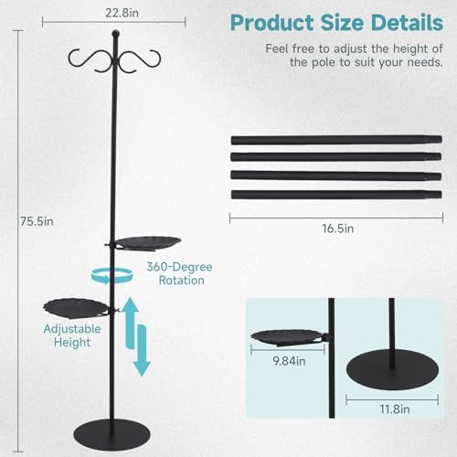 74" Shepherd's Hook Stand Plant，Wind Chime Hanger Stand, Bird Feeder,Waterproof Metal & Adjustable-Height Standing Pole Holder for Lantern and Wreath, Indoor & Outdoor - Image 5