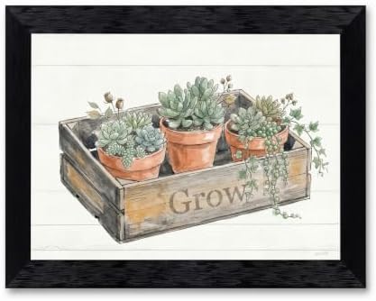 Framed Canvas Wall Art Watercolor Potted Succulents Ivy Muted Earthy Sage Green Canvas Print Poster Black Frame Wall Decor for Kitchen Rustic Farmhouse Decor, Plant Lover Gift - Inch 12x16 by Unknown