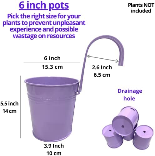 LaLaGreen Hanging Planters Outdoor -10 Pack, 6 Inch Colorful Large Metal Flower Pot, Balcony Planters Railing Hanging Herb Garden Iron Hanging Plant Buckets for Fence Rail Deck Porch Outside Wall - Image 2