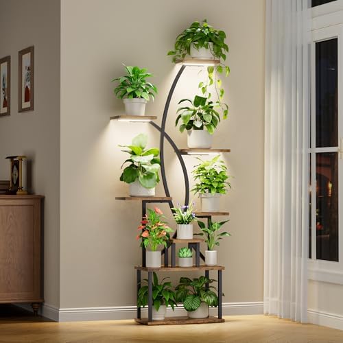 JUSTOGO Plant Stand Indoor with Grow Lights, 8 Tiered Tall Plant Shelf for Indoor Plants Multiple, 65" Large Corner Plant Stands, Metal Flower Holder Display Plant Rack for Living Room, Home, Patio by JUSTOGO