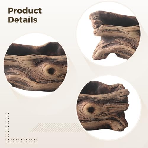 Driftwood Stump Log Concrete Planter, 7.9 X 4.3 X 3.1 in, Faux Wood Grain, Tree Root Succulent Pot with Single Hole, Home and Garden Decor - Image 4
