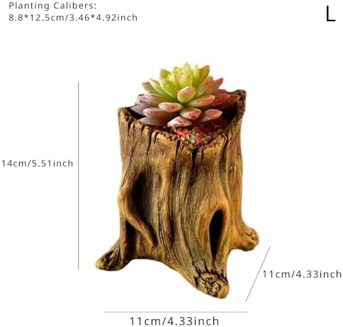 Artificial Driftwood Succulent Planter, Concrete Tree Stump Sculpture Rustic Cactus Plant Pot Retro Flower Pot for Herb, Succulent,Small Plants (L) - Image 5