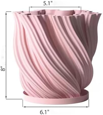Planter with Drainage Holes, Candy Pink Fractal Design ABS Flower Pot with Saucer for Indoor Outdoor Use, Small and Large Plants, Home Decor - Image 2