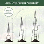 Evergreen Metal Garden Obelisk Trellis for Climbing Plants Outdoor, Indoor Plant Trellis for Potted Plants, Floral Pattern Arch Trellis (Black, 6 ft. Pyramid, Set of 2) - Image 3